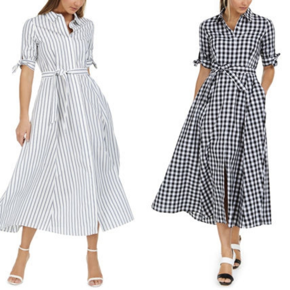 Blue gingham retro shirtdress w/POCKETS, fits big!